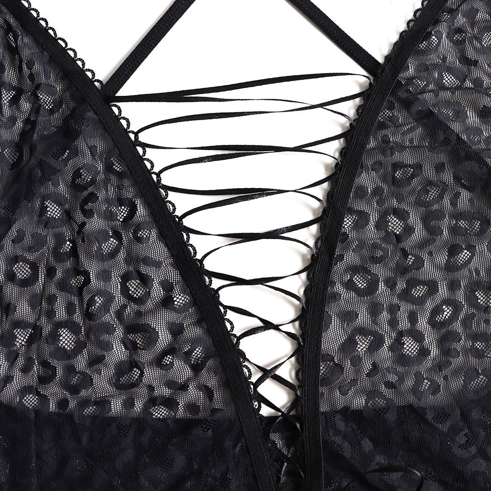 Black Leopard See-Through Sexy Pajamas