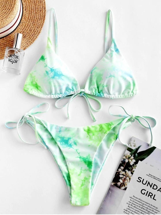 Ensemble bikini sexy tie-dye à licou
