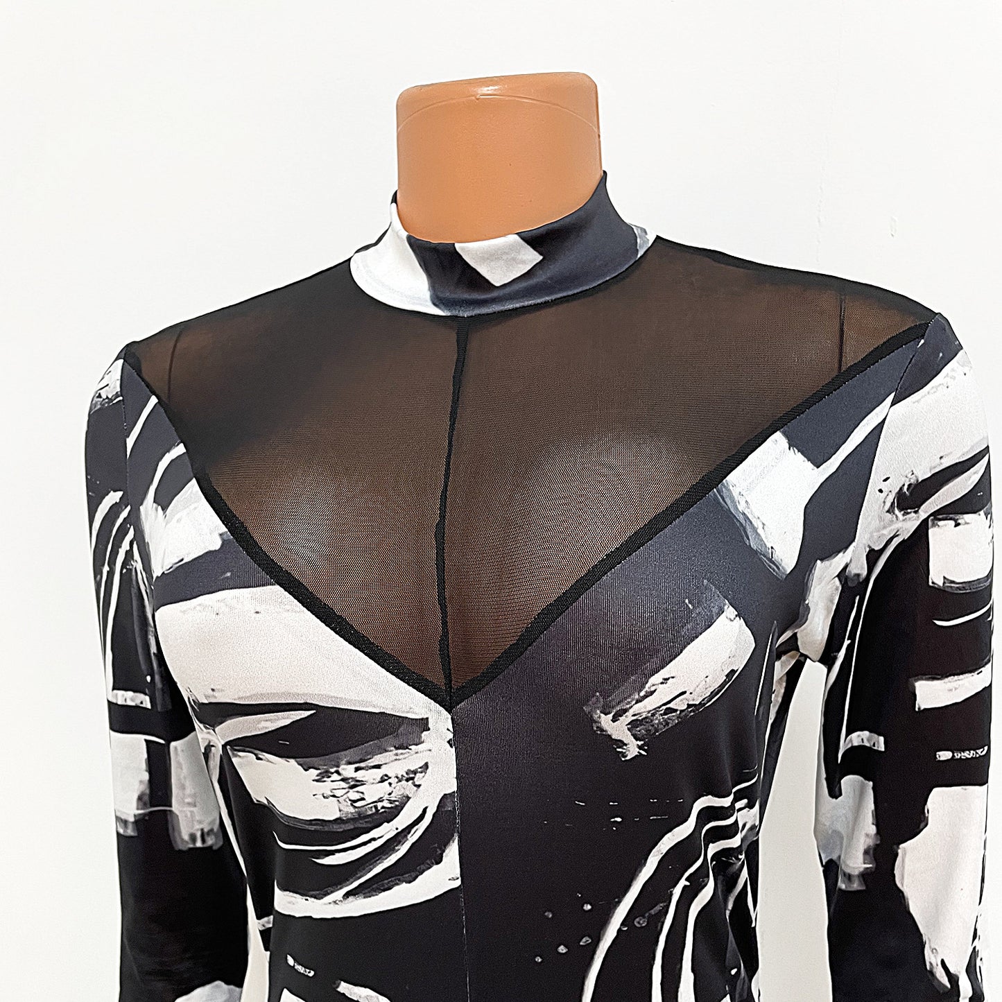Printed Sexy Skinny Mesh Stitching Jumpsuit
