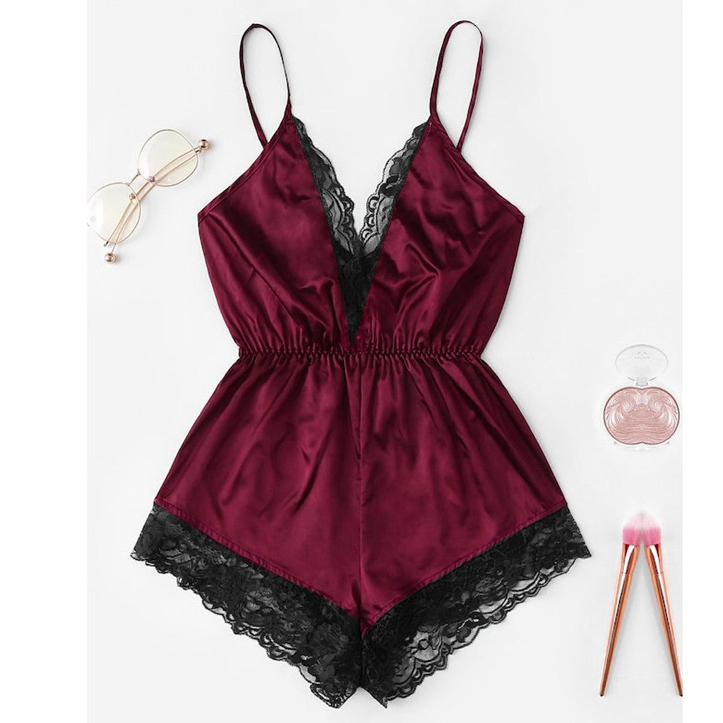 New Underwear Home Lace Sling Taffeta Jumpsuit