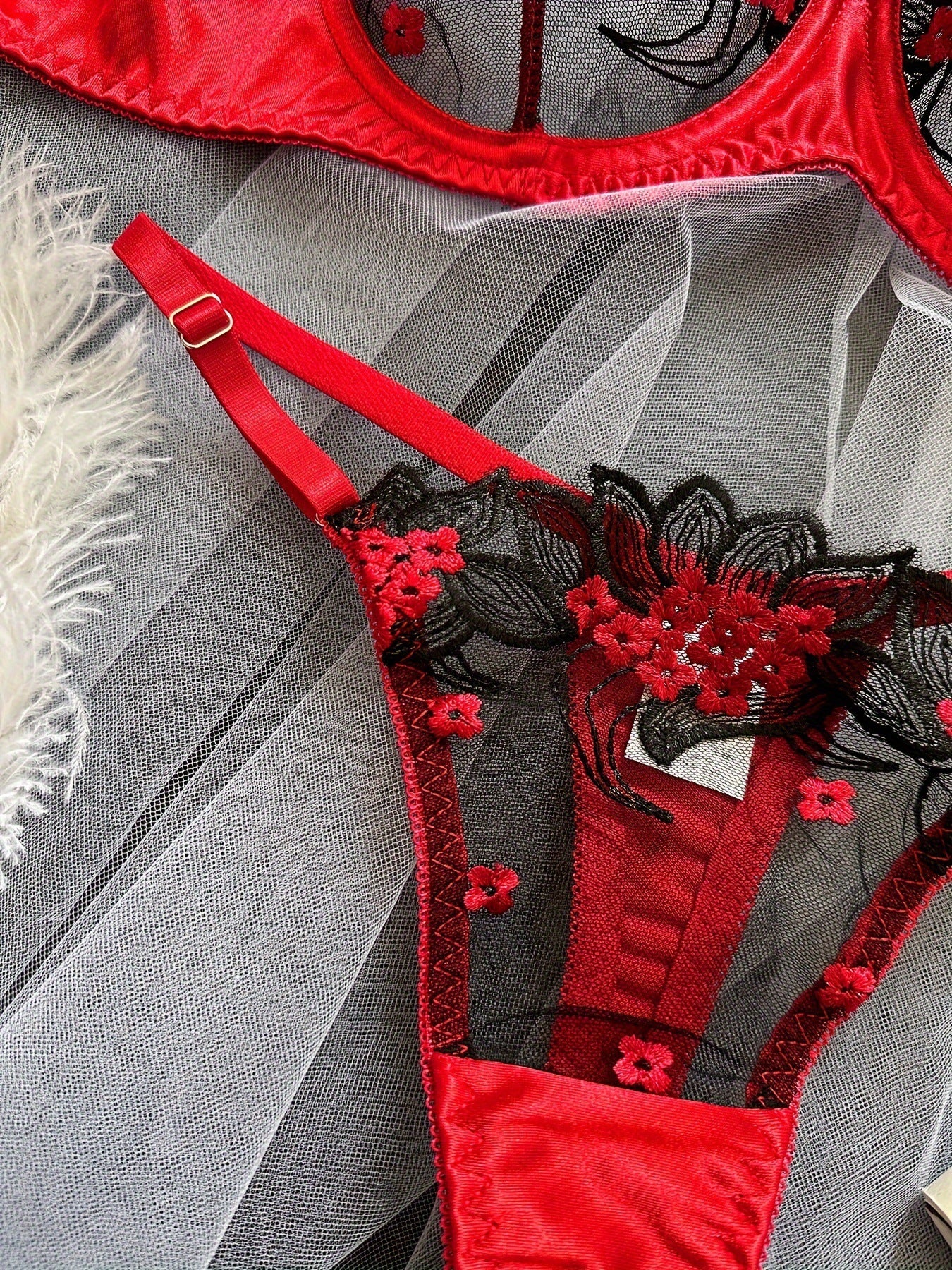 Valentine's Day Multi-color Hot Mesh Embroidery See-through Lingerie