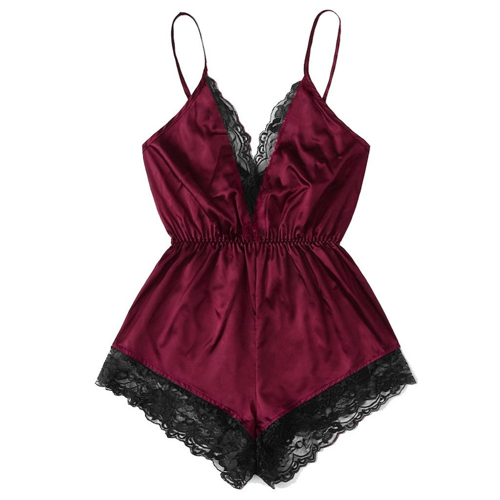 New Underwear Home Lace Sling Taffeta Jumpsuit