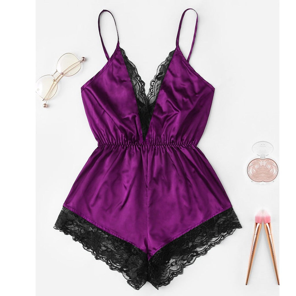 New Underwear Home Lace Sling Taffeta Jumpsuit