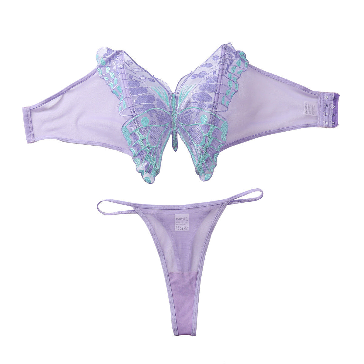 Sexy Butterfly Embroidered Tube Top Mesh See-through Sexy Underwear Two-piece