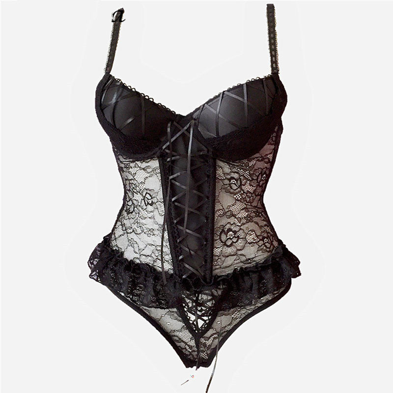 Sexy See-through Lace Herringbone Corset