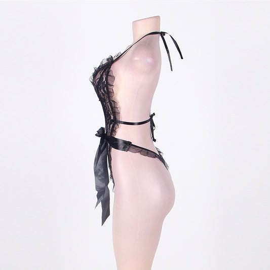 Sexy Lace V-Neck Sleeveless Sexy Backless Casual Jumpsuit Black And Red