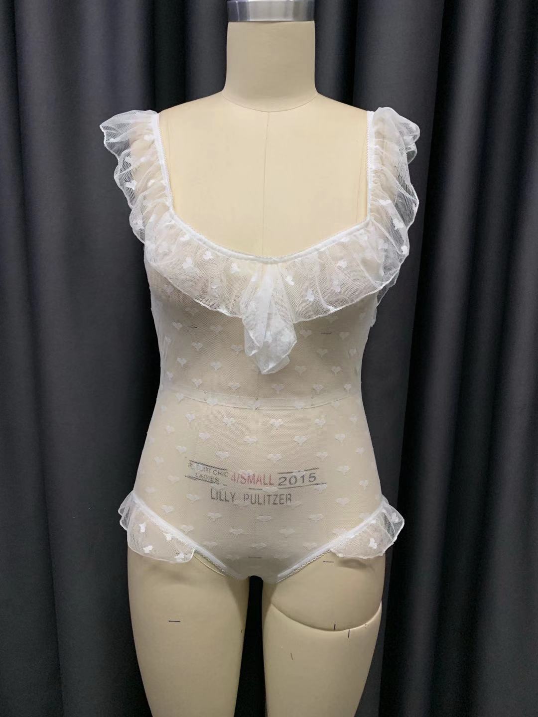 European And American Erotic Underwear Love Mesh See-Through Bodysuit