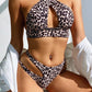 Sexy Leopard Print Hollow Bandage Bikini