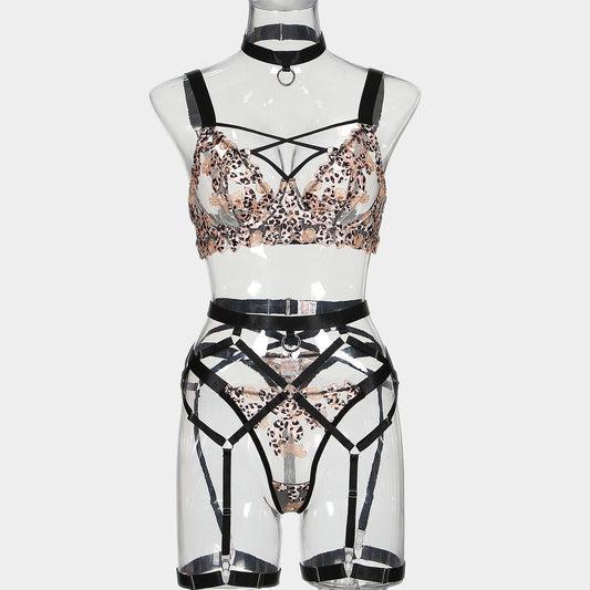 Leopard Embroidery Steel Ring Push Up Sexy Underwear Sexy Suit