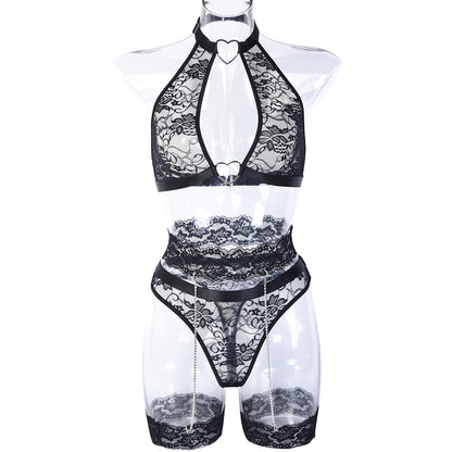 Europe And The United States Erotic Underwear 5-piece Set Express Burst Lace Exquisite Chain Stitching