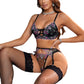 Underwear Embroidered Flower Sexy Lingerie Lace Seduction Sexy Lingerie Three-piece Set