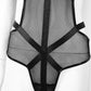 Mesh Faux Leather PU Hollow Halter One Piece Lingerie