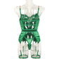 Green Satin High-end Lingerie Three-piece Set Women's Chain
