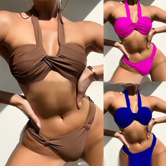 Bikini Swimwear Female Sexy Solid Color