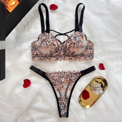 Leopard Embroidery Steel Ring Push Up Sexy Underwear Sexy Suit